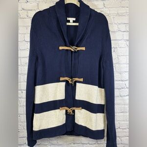 GAP Navy Cream Rope Toggle Shawl Collar Retro Collegiate Preppy Cardi Sweater M